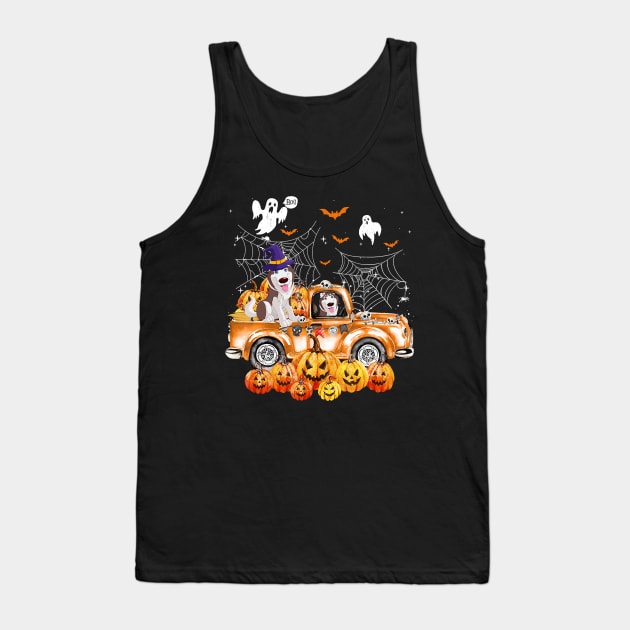 Husky Dog On Pumpkins Truck Autumn Halloween Tank Top by JaydeMargulies